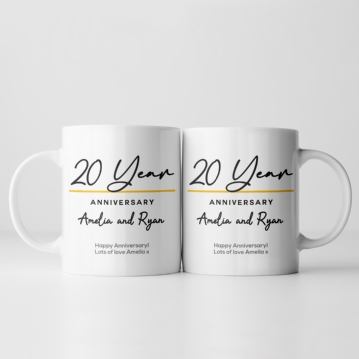 Pair of Personalised Classy 20 Year Anniversary Mugs
