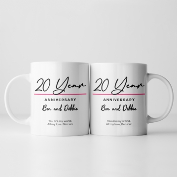 Pair of Personalised Classy 20 Year Anniversary Mugs