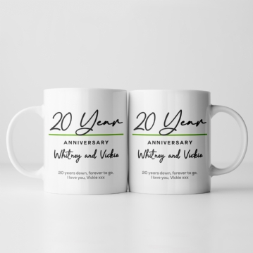 Pair of Personalised Classy 20 Year Anniversary Mugs