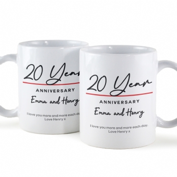 Pair of Personalised Classy 20 Year Anniversary Mugs