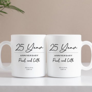 Pair of Personalised Classy 25 Year Anniversary Mugs
