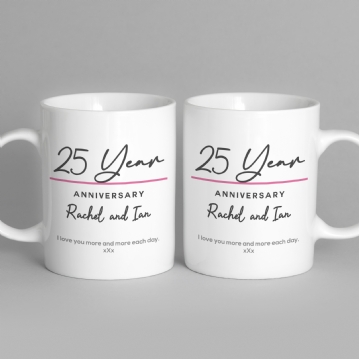 Pair of Personalised Classy 25 Year Anniversary Mugs