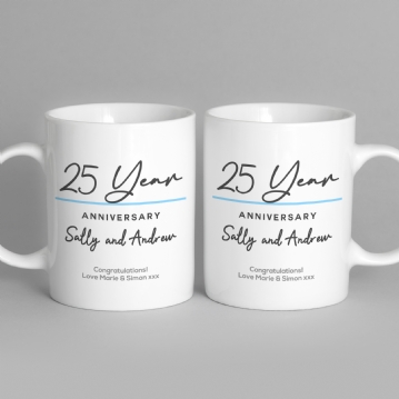 Pair of Personalised Classy 25 Year Anniversary Mugs