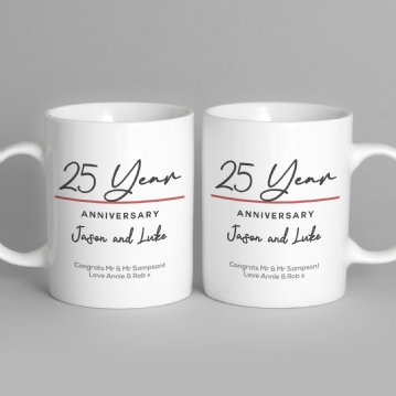 Pair of Personalised Classy 25 Year Anniversary Mugs