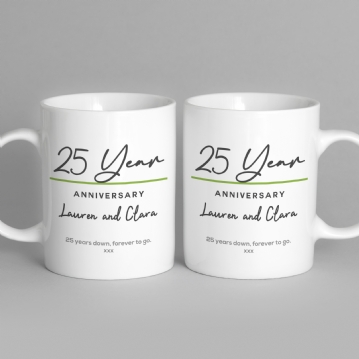 Pair of Personalised Classy 25 Year Anniversary Mugs
