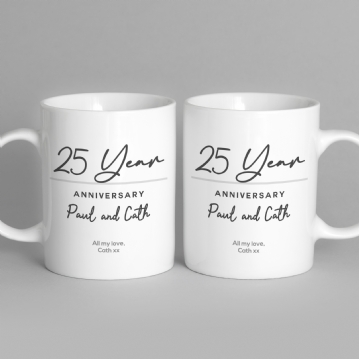 Pair of Personalised Classy 25 Year Anniversary Mugs