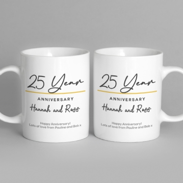Pair of Personalised Classy 25 Year Anniversary Mugs