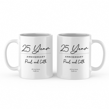 Pair of Personalised Classy 25 Year Anniversary Mugs