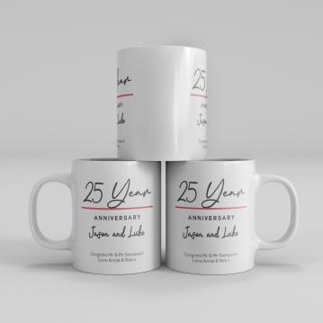 Pair of Personalised Classy 25 Year Anniversary Mugs