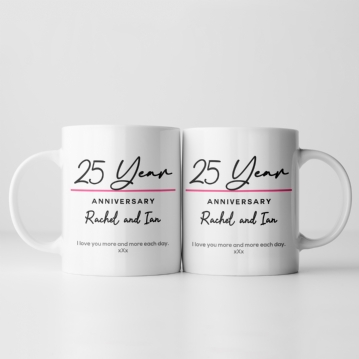 Pair of Personalised Classy 25 Year Anniversary Mugs