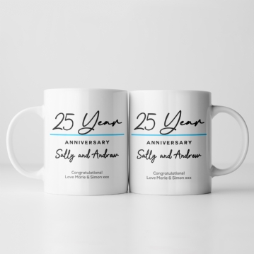 Pair of Personalised Classy 25 Year Anniversary Mugs