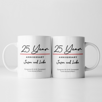 Pair of Personalised Classy 25 Year Anniversary Mugs