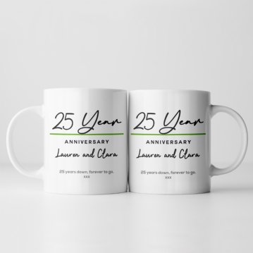 Pair of Personalised Classy 25 Year Anniversary Mugs