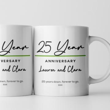 Pair of Personalised Classy 25 Year Anniversary Mugs