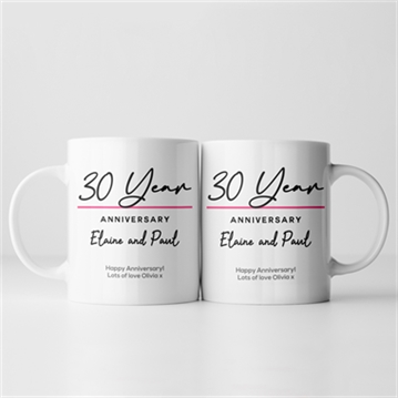 Pair of Personalised Classy 30th Anniversary Year Mugs