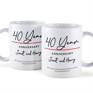 Pair of Personalised Classy 40th Anniversary Year Mugs