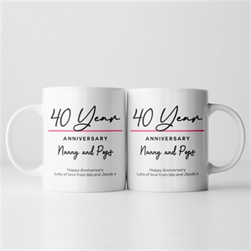 Pair of Personalised Classy 40th Anniversary Year Mugs