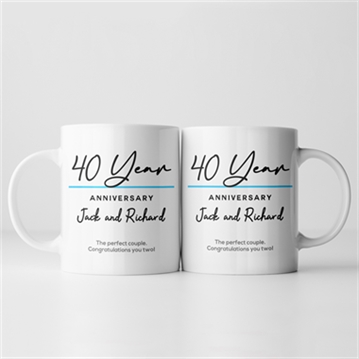 Pair of Personalised Classy 40th Anniversary Year Mugs