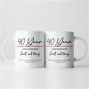 Pair of Personalised Classy 40th Anniversary Year Mugs