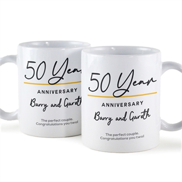 Pair of Personalised Classy 50th Anniversary Year Mugs