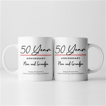 Pair of Personalised Classy 50th Anniversary Year Mugs
