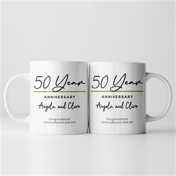 Pair of Personalised Classy 50th Anniversary Year Mugs