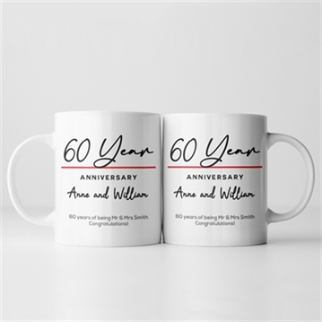 Pair of Personalised Classy 60th Anniversary Year Mugs
