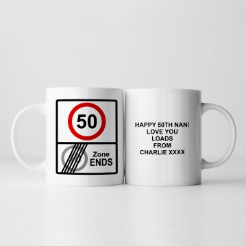 Personalised Zone Ends 50th Birthday Mug