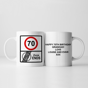 Personalised Zone Ends 70th Birthday Mug
