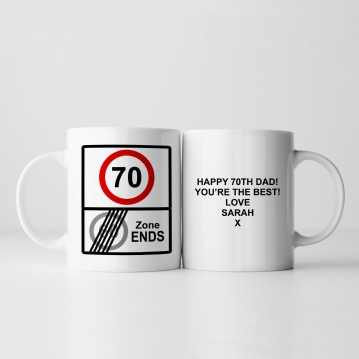 Personalised Zone Ends 70th Birthday Mug