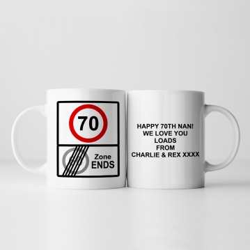 Personalised Zone Ends 70th Birthday Mug