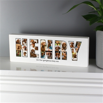 Personalised Photo Name Wooden Mantel Block