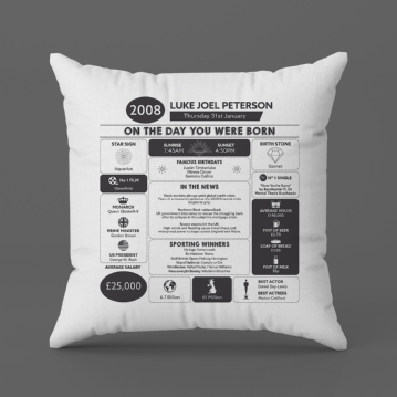Personalised The Day You Were Born - 18th Birthday Cushion