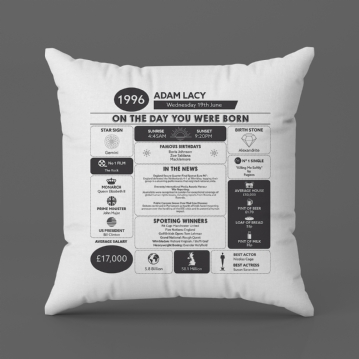 Personalised The Day You Were Born - 30th Birthday Cushion