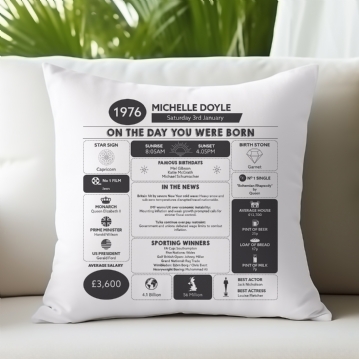 Personalised The Day You Were Born - 50th Birthday Cushion
