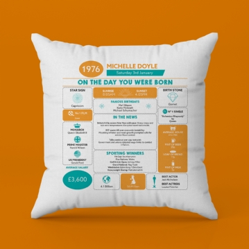 Personalised The Day You Were Born - 50th Birthday Cushion