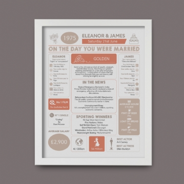 Personalised 50th Anniversary (Golden) Wedding Day Chart Framed Print