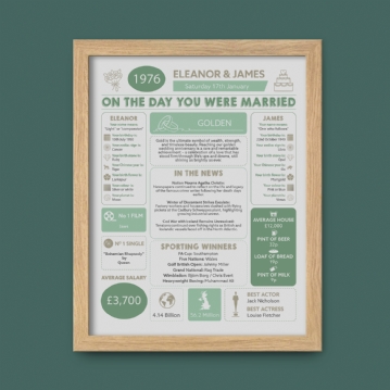 Personalised 50th Anniversary (Golden) Wedding Day Chart Framed Print