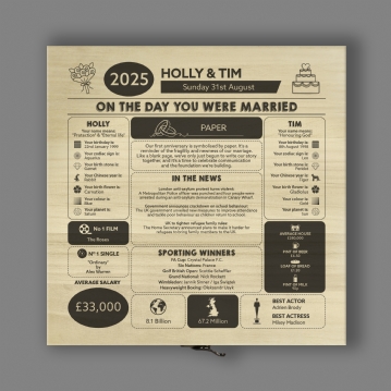 Personalised (1st) Wedding Anniversary (Paper) - Day You Were Married Chart Keepsake Box