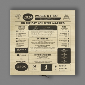 Personalised (2nd) Wedding Anniversary (Cotton) - Day You Were Married Chart Keepsake Box