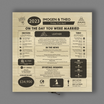 Personalised (3rd) Wedding Anniversary (Leather) - Day You Were Married Chart Keepsake Box