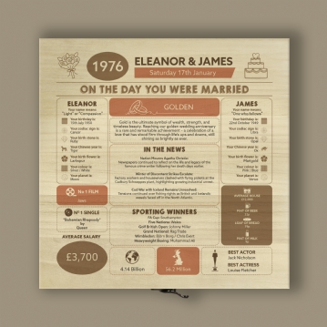 Personalised (50th) Wedding Anniversary (Golden) - Day You Were Married Chart Keepsake Box