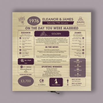 Personalised (50th) Wedding Anniversary (Golden) - Day You Were Married Chart Keepsake Box