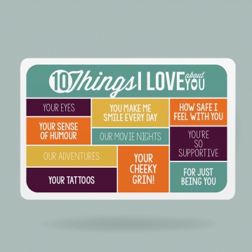 10 Things I Love About You Personalised Wallet Insert