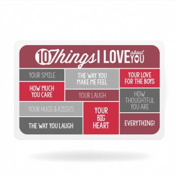 10 Things I Love About You Personalised Wallet Insert