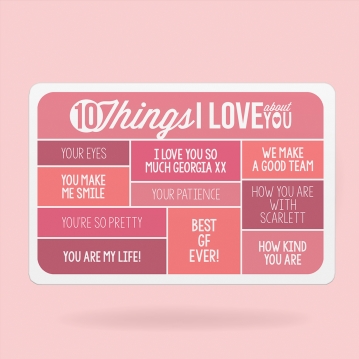 10 Things I Love About You Personalised Wallet Insert