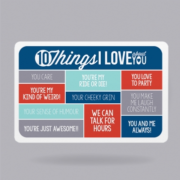 10 Things I Love About You Personalised Wallet Insert
