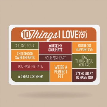 10 Things I Love About You Personalised Wallet Insert