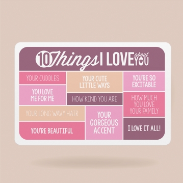 10 Things I Love About You Personalised Wallet Insert