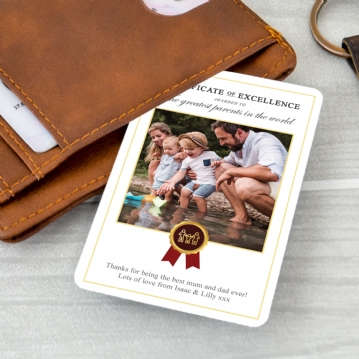 Personalised Certificate of Excellence Wallet/Purse Inserts